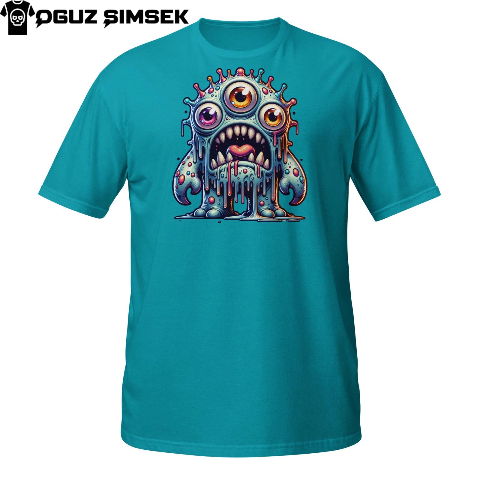 Dripping Slime Monster T-Shirt Mens Womens Tees Top | 4-Eyed Creepy Cute Alien Blob | Weird Art Tee S