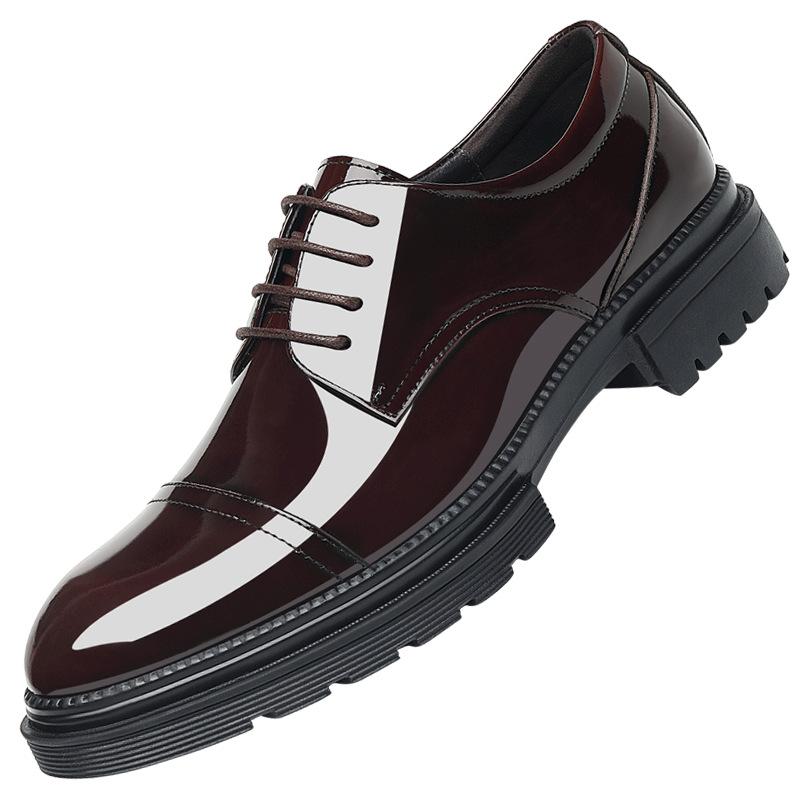 Men's leather shoes have a height increase of 8cm, genuine leather paint, bright leather inner height increase, leather shoes, men's barber at work, b