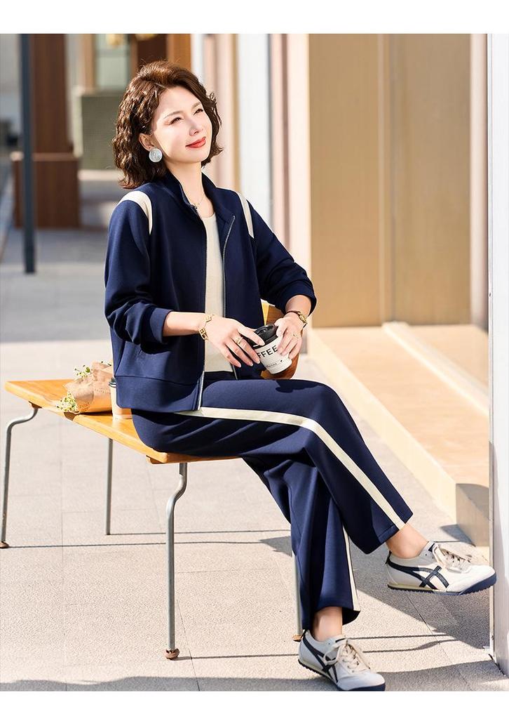 Mom's Casual Sportswear: Versatile Knit Top Two-Piece Set for Middle-Aged & Elderly Women - 2026 New Spring/Autumn Collection.