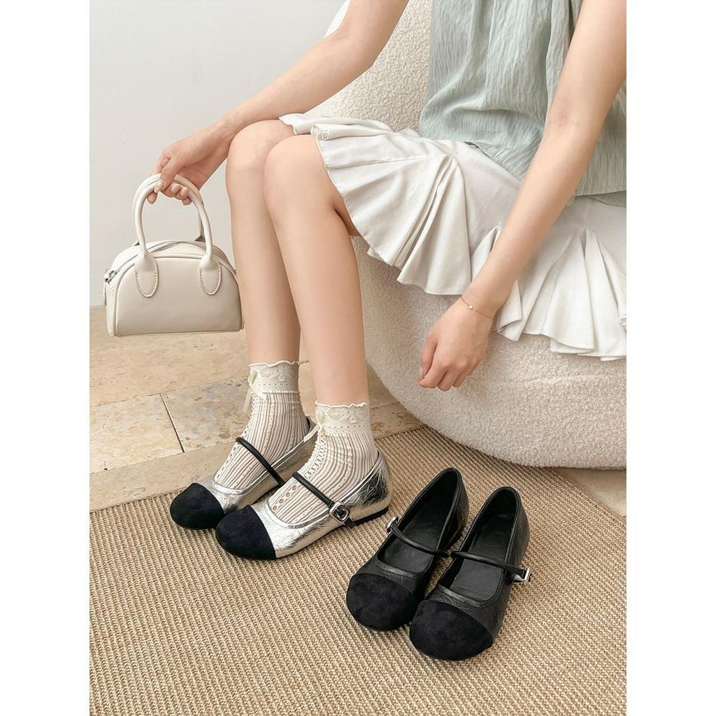 One-word belt inner height increase Mary Jane shoes women's spring retro round head with soft sole with skirt single shoes