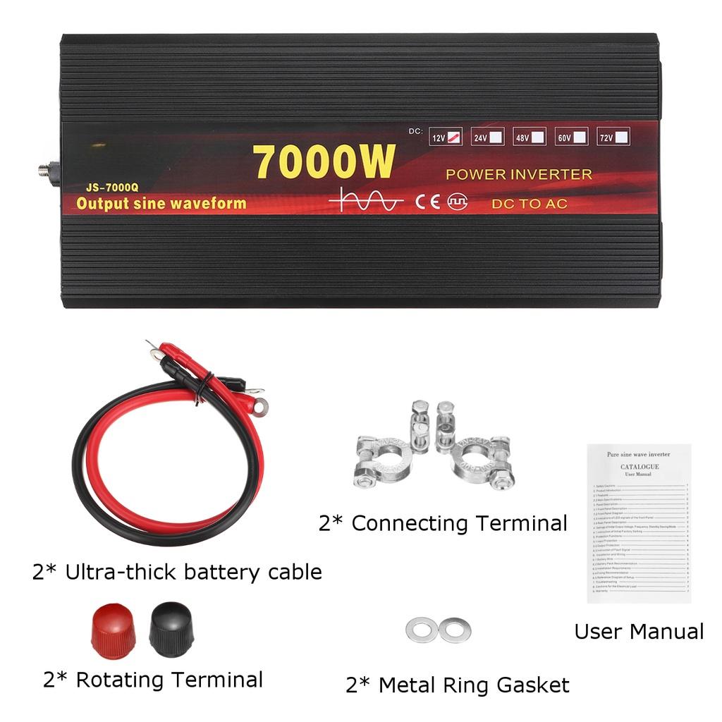 7000W Power Inverter DC 12V/24V/48V To AC 2200V Pure Sine Wave Converter Ultra-thick battery cable