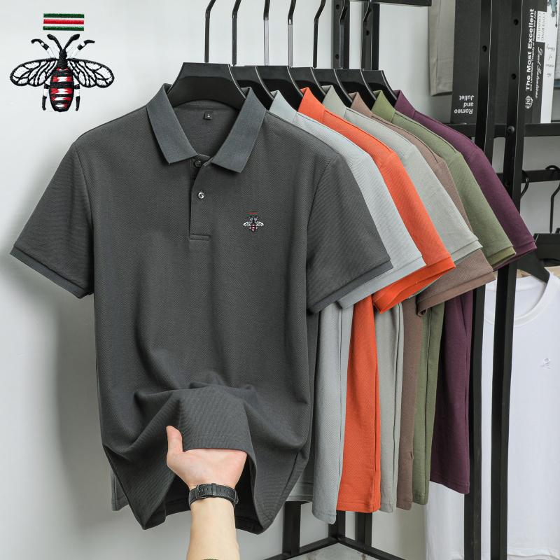 Summer Men's New Bee Embroidered Solid Color Mercerized Cotton Loose Moisture Wicking and Quick Drying Casual Polo Shirt
