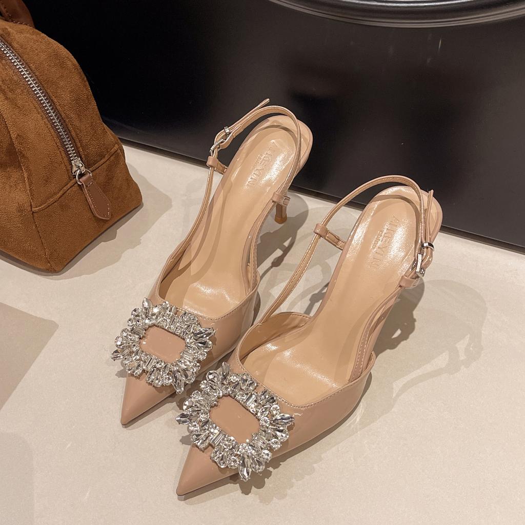 Fashion New Fashion Crystal Thin Heels Sandals Women Pumps Summer Elegant Pointed Toe Banquet Party Prom Ladies Shoes Plus Size 34-43