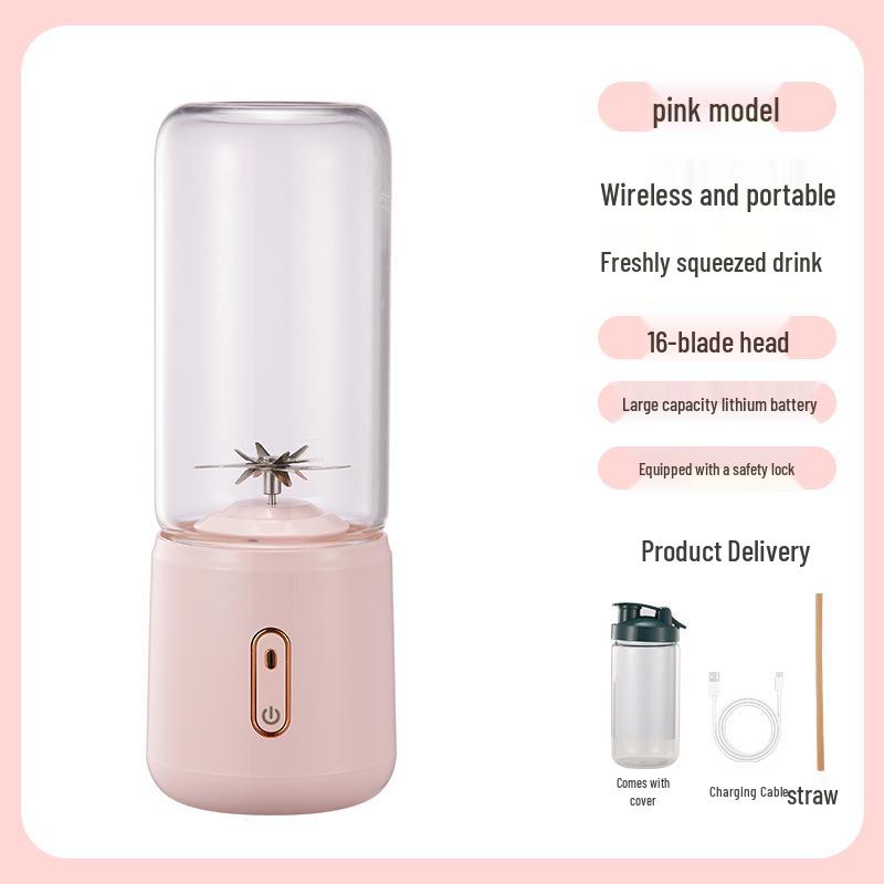 

Portable Rechargeable Blender & Ice Crusher Juicer Cup Borosilicate Glass Cup + Lid рожевий