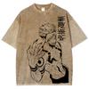 Japanese Anime Style Anime Male Lead Print Women's T-Shirt Oversized Wash Retro Short Sleeve Fashion Design Street