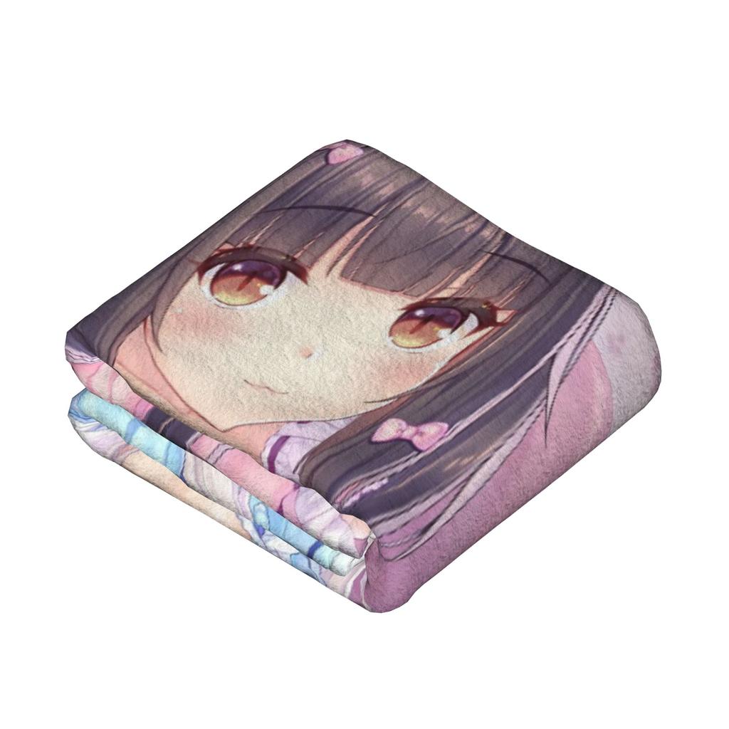 Nekopara Japanese Anime Knitted Blankets Flannel Chocola Vanilla Lightweight Thin Throw Blankets for Bedroom Sofa Bedroom Quilt