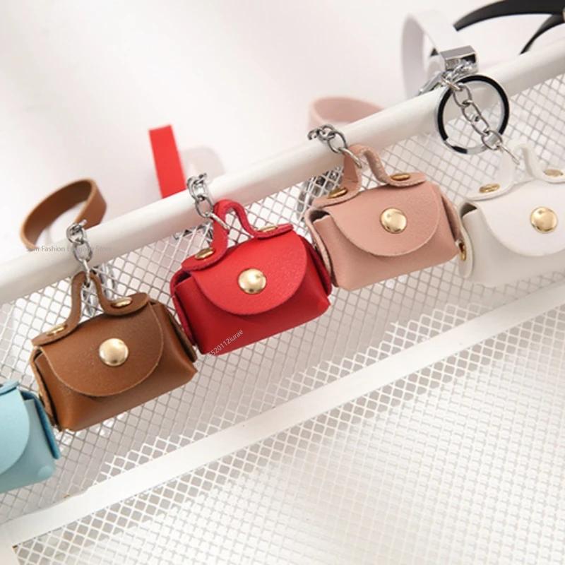 Kawaii Mini Bag Keychain PU Leather Small Handbag Coin Purses Keyring Headphone Bag Women Car Purse Pendant Keyholders Gift