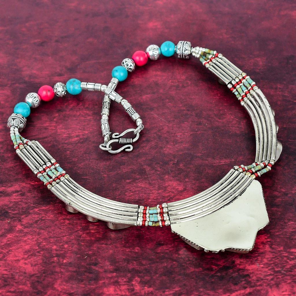 Niebieskie Turkusowe i Koralowe Kolczyki Nepalskie ze Sterlingowego Srebra 925, Ręcznie Robiona Biżuteria z Kamieni Szlachetnych, Prezenty Dla Żony, Zupełnie Nowe Kolczyki