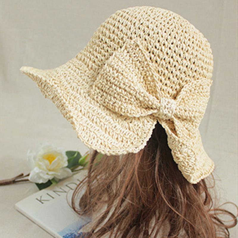 1Pcs Bow Sun Hat Wide Brim Floppy Summer Hats For Women Beach Panama Straw Dome Bucket Hat Mountaineering Hat