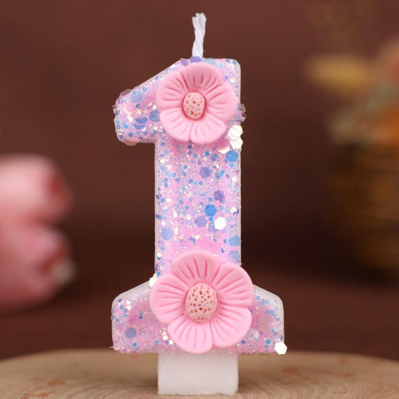 Flower Numbers Birthday Candles Party Cake Decoration One Year Old DIY Handmade Candles 0-9
