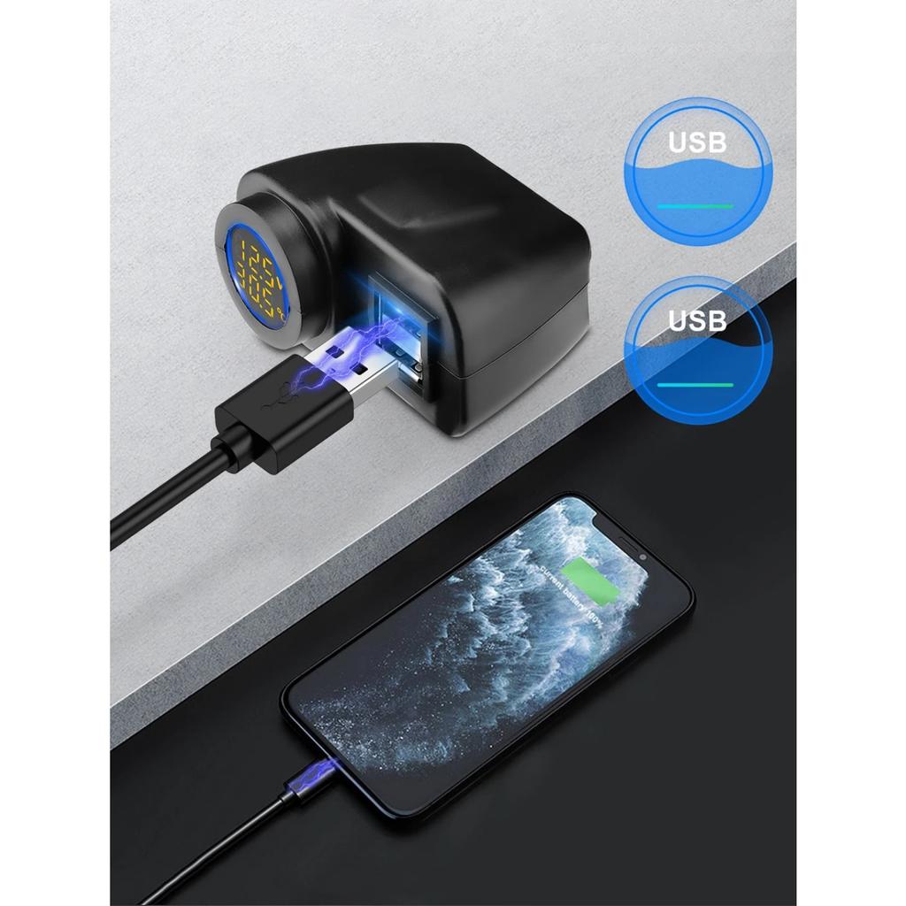 Nabíječka telefonu na motorku Digitální displej 36W QC3.0 Duální USB Rychlá nabíječka Adaptér voltmetru a teploměru pro mobilní telefon