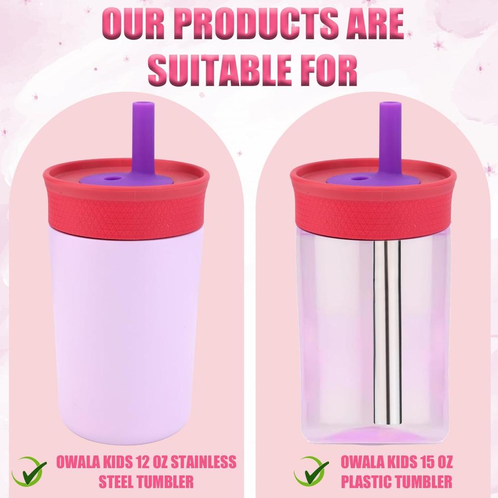 4pcs Metal Straw for Owala Kids 12 OZ Stainless Steel Tumbler, Reble Stainless Steel Replacement Straws with 2pcs Cleaning Brushes Compatible with