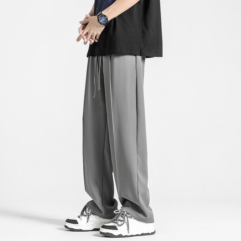 Men's Straight Loose Ice Silk Draping Feeling Plus Size New Spring and Summer Casual Trousers Sporty Wide Legs