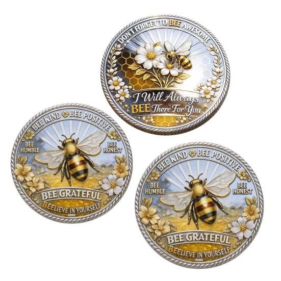 Bee Kind Bee Positive Challenge Coin Double Sided Inspirational Bee Commemorative Coin Collectible Metal Token Motivational Gift for Women Men