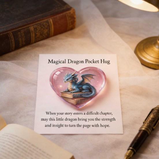 Magisk Drak Fickkram Fantasy Drakhjärta Symbol med Bokmärke Liten Känslomässigt Stöd UppmuntringsPresent för Läsare Studenter Fantasyälskare