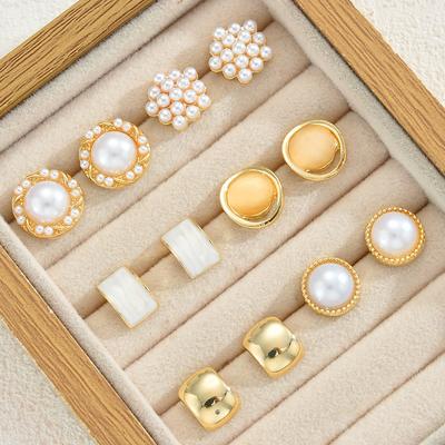 12pcs French Vintage Earrings Set for Women Fashion Luxury Baroque Geometric Creativity Design Earring Daily Jewelry Gift