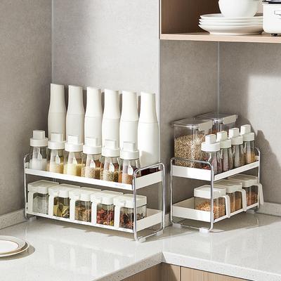 Dvojitá kuchyňská polička Kořenící nerezová ocel Kovový stojan na koření Olejový hrnec na koření Úložný stojan na koření