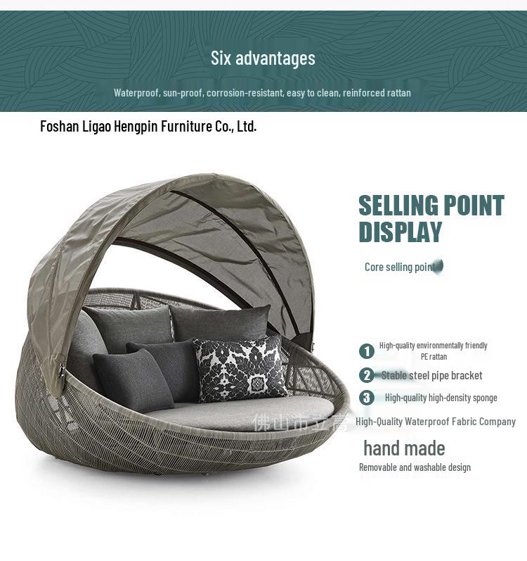 Round Rattan Outdoor Sofa Bed for Patio, Terrace, or Poolside Lounge