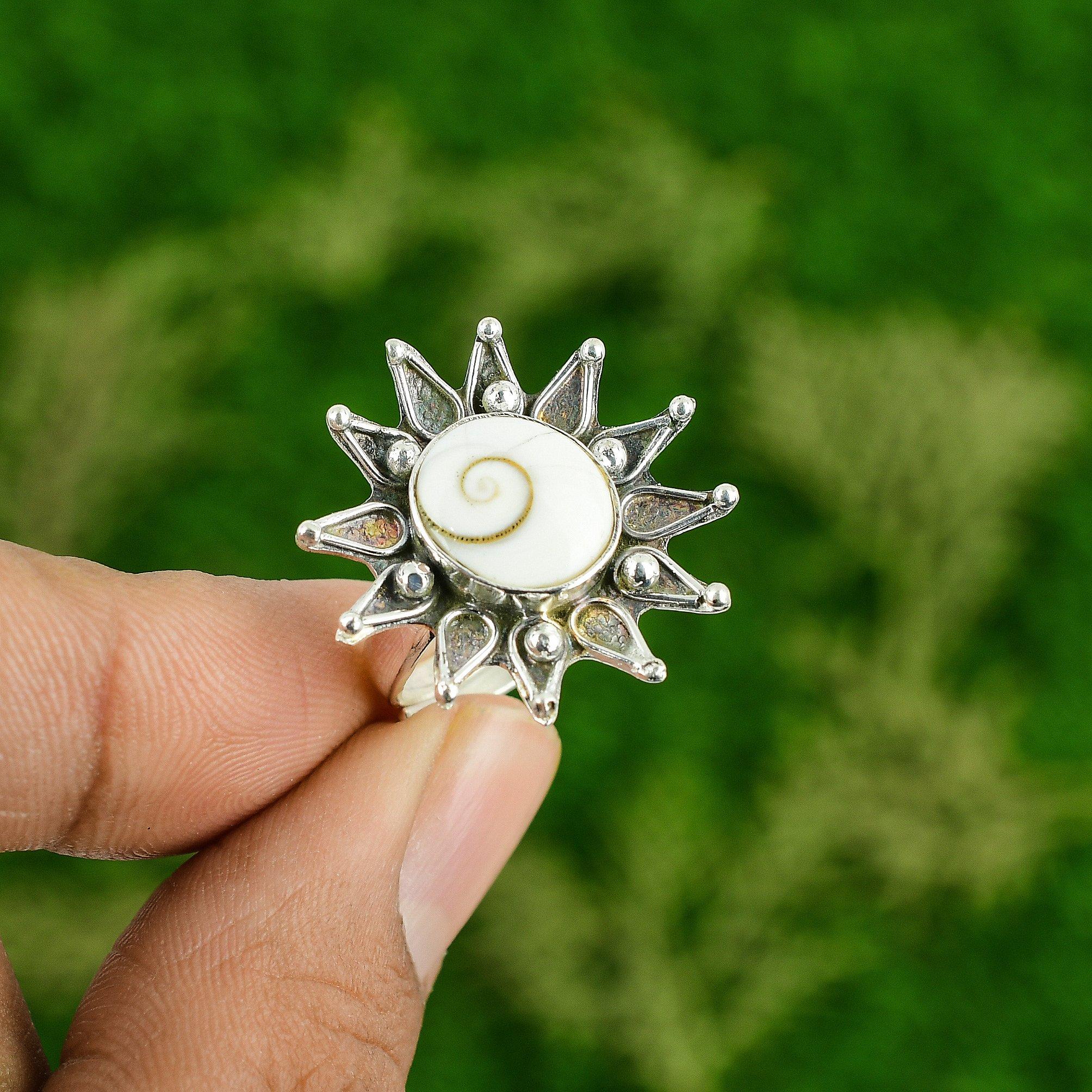 

Натуральный камень Раковина Глаз Шивы Цветок Обещания Регулируемое кольцо из серебра 925 пробы Adjustable