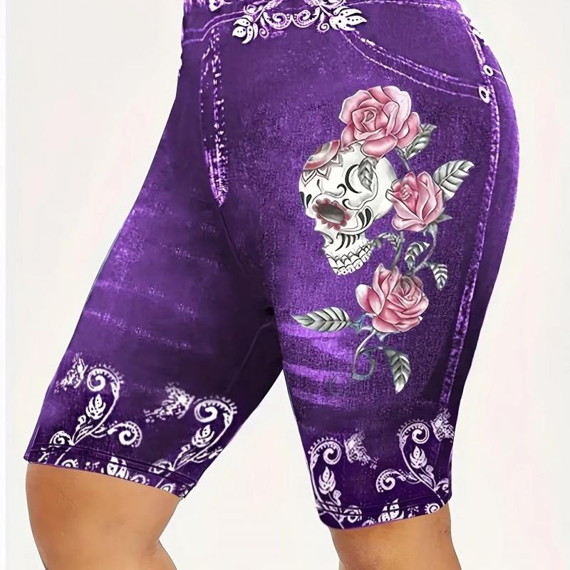 2026 Floral Skull Print Plus Size Women's Motorcycle Suit: Fashionable & Versatile