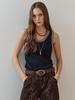 MAXZA Metallic Thread Contrast Line U-Neck Sleeveless Knit