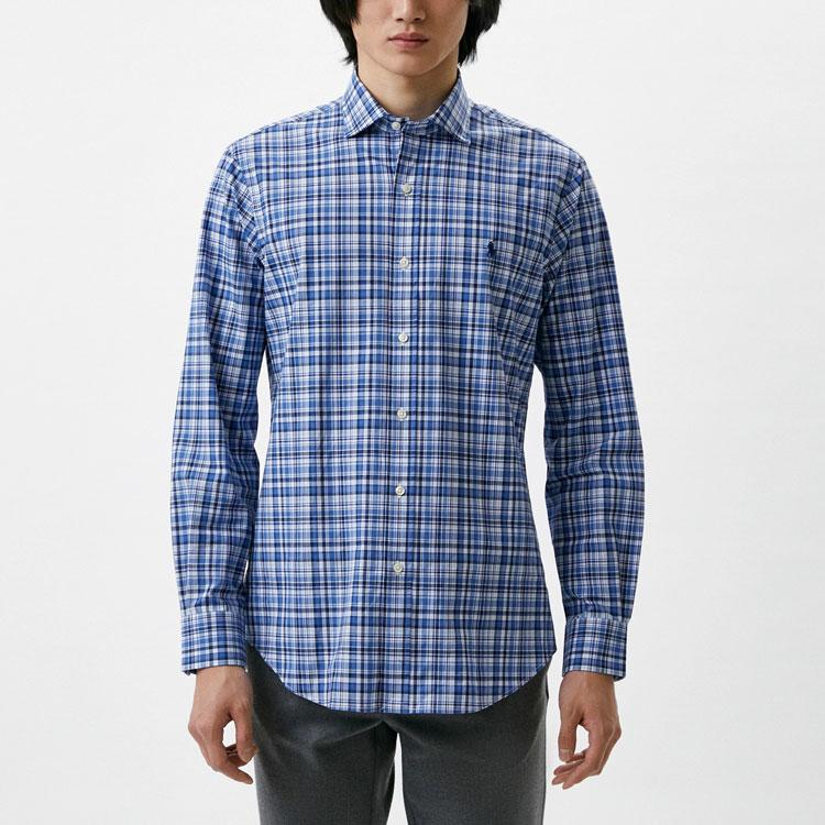 Polo Ralph Lauren Ss22 Color Block Plaid Single Breasted Long Sleeve Shirt Men Shirts Blue 710866083-001