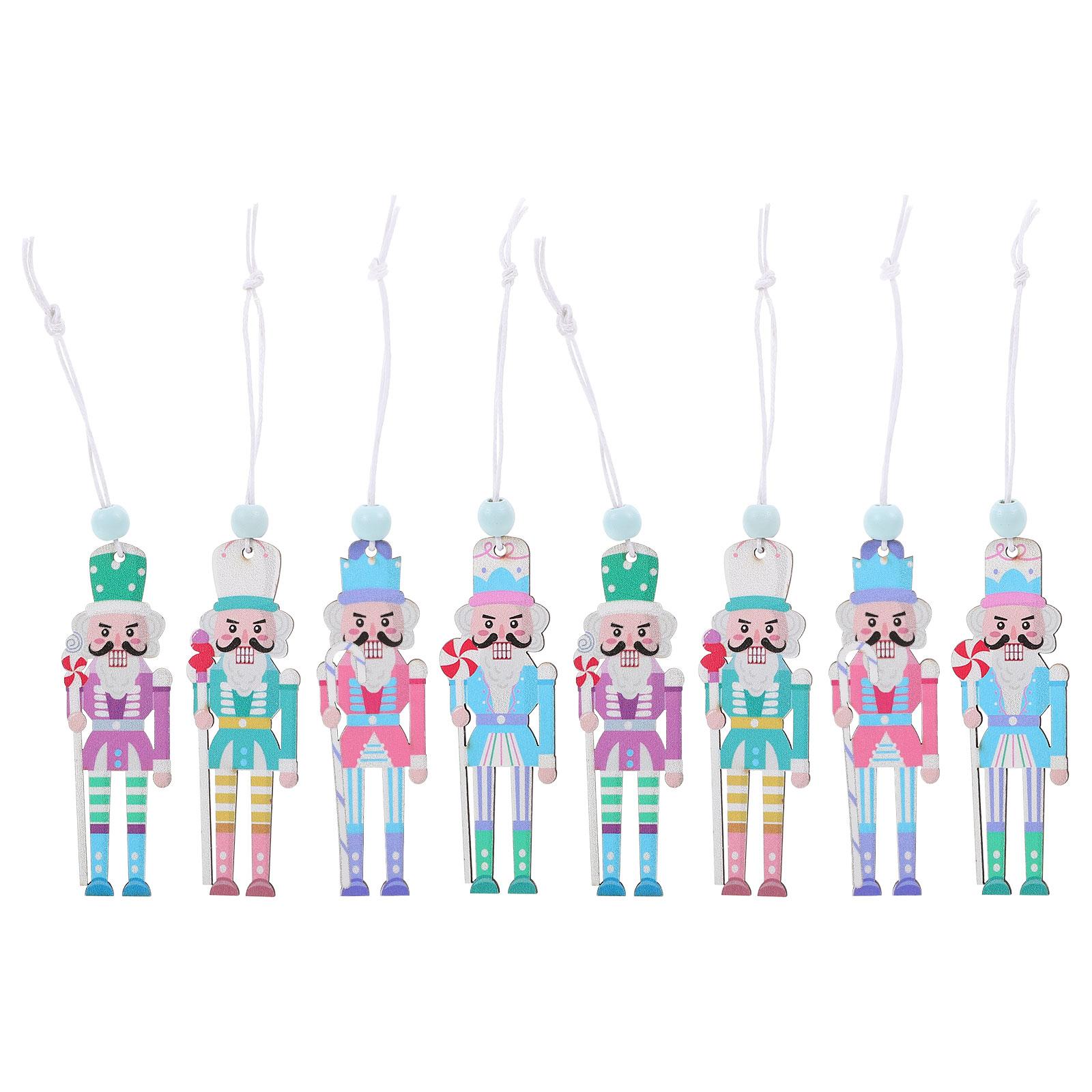 

8Pcs Wooden Nutcracker Hanging Ornaments Bright Color Christmas Decor for Xmas Tree Festival Home Hotel Coffee Shop Decoration зелений