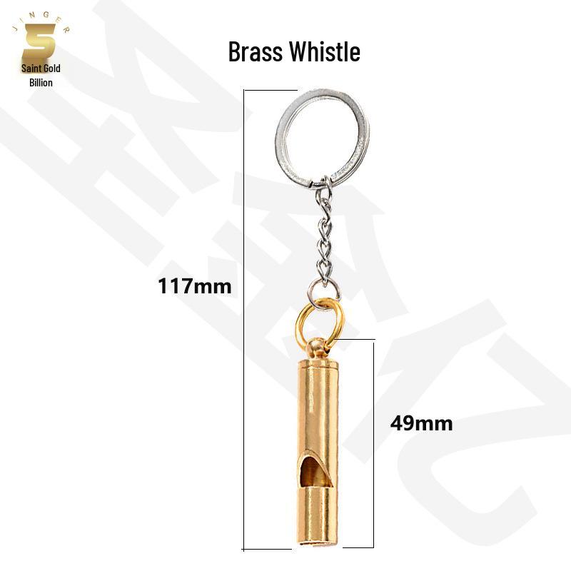 Brass Wilderness Survival Whistle Pendant Keychain with Bear Bell
