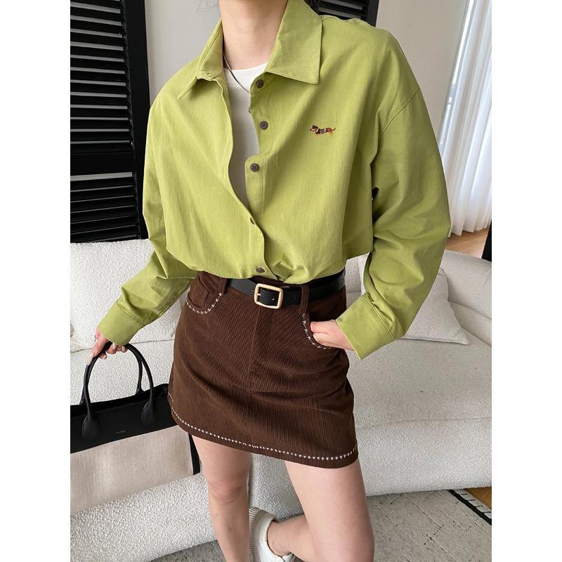 Sinan French Retro Embroidered High Waist Corduroy A-line Mini Skirt XL кофейный