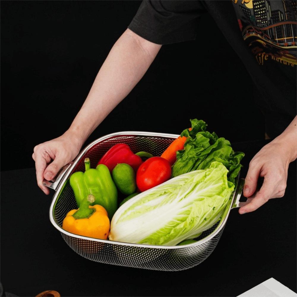 Binaural Square Drain Basket Stainless Steel Colander Vegetable Washing Basket Noodle