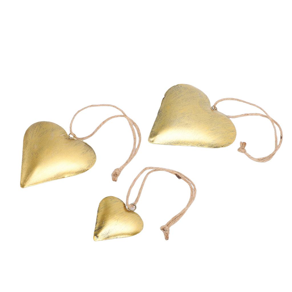 3Pcs Heart Shaped Decorative   3D Metal Brass Vintage Hanging Ornament Valentine Day Decoration Wall Art with Rope for Home Indoor Outdoor