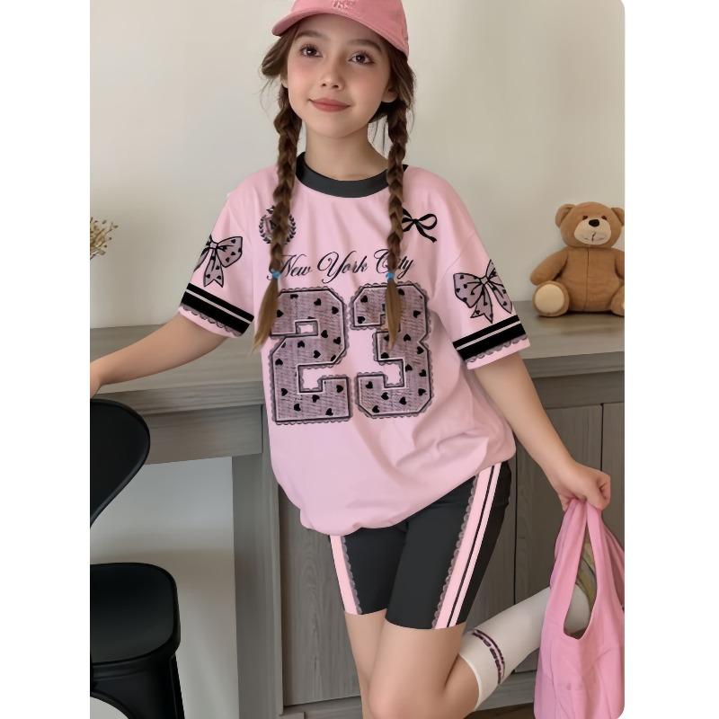 Fashion Women s Short-sleeved Set Spring Summer Number 23 Bow Fashion Women s Short-sleeved Casual Set XXS