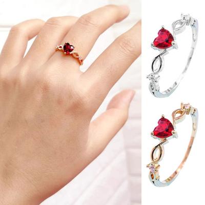Women Wedding Ring Heart Hollow Electroplated Out Polished Lightweight Rhinestone Prom Party Finger Ring