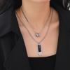 Double-Layer Square Pendant Necklace For Women Vintage Gold Color Sweater Chain Necklace Jewelry