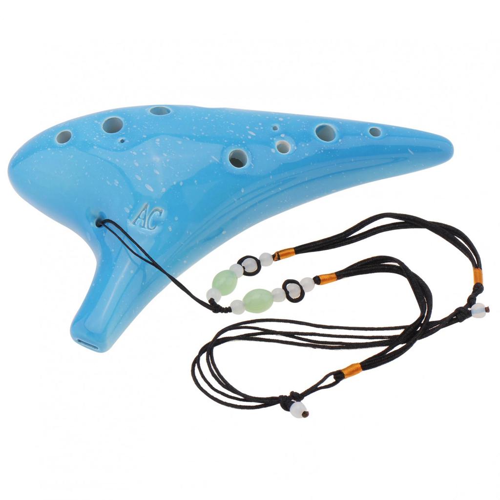 12 Holes Alto ToneC Ceramic Ocarina with Song Book Neck Cord Carry Bag, Good Gift Musical Instrument for Beginners