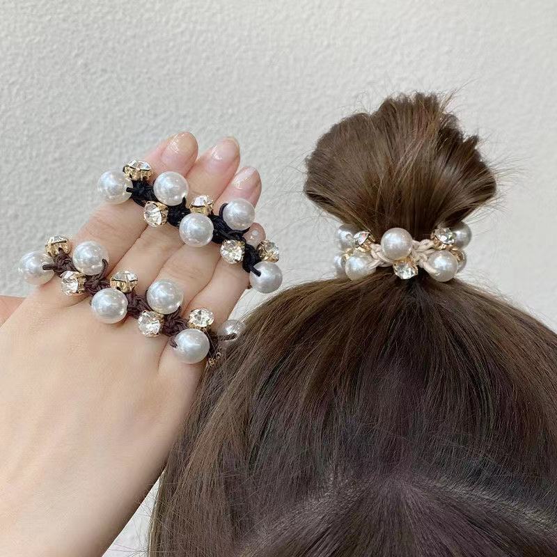 Koreanische einfache Perle elastische Haarbänder Frauen elegante Haar Seil Krawatten Mädchen Kopfbedeckungen Haar-Accessoires