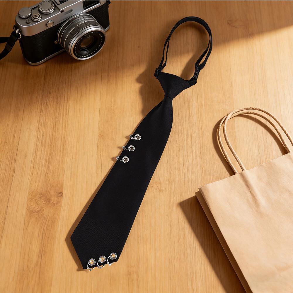 Punk Style Round Ring Studded Tie With Geometric Pattern For Men And Women