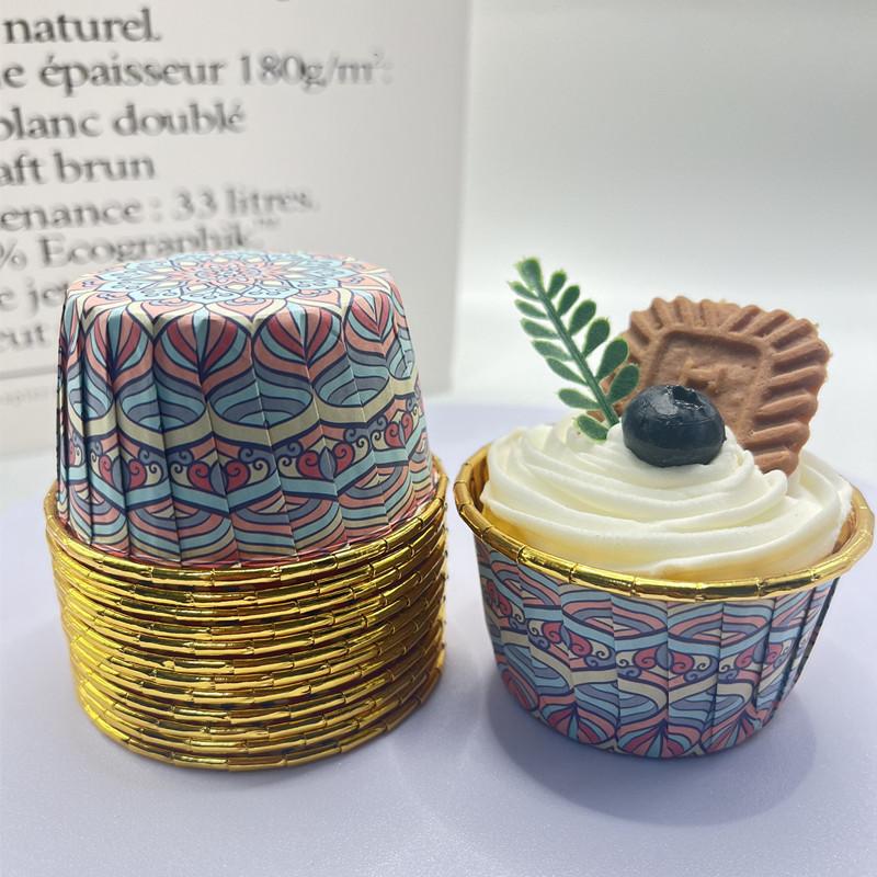 100pcs Bohemian Pattern Middle East Single Sided Gold Muffin Cups Rolled Mouth High Temperature Resistant Thickened Cake Cups