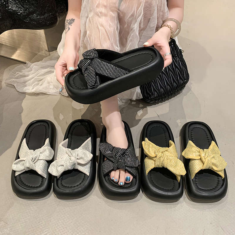 Fashion House Slippers Platform Butterfly-Knot Shoes Woman 2025 Pantofle Shale Female Beach Soft New Sabot Butterfly-knot Slides