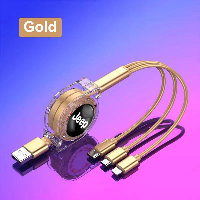 Pour Voiture Jeep Câble de Données Rétractable 3 en 1 Chargeur Rapide Câble Chargeur Pour Jeep Renegade Wagoneer Avenger Recon Wrangler JK G