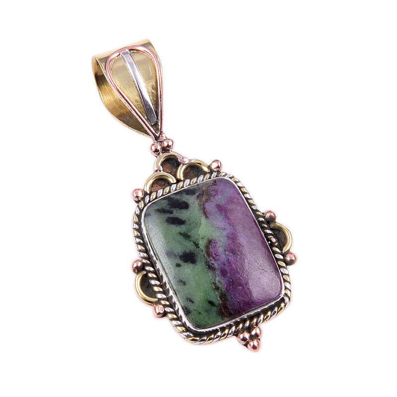 Rubis en Zoïsite Créé en Laboratoire Argent Sterling 925 Cadeau Pendentif Bicolore 1,50" e7n86