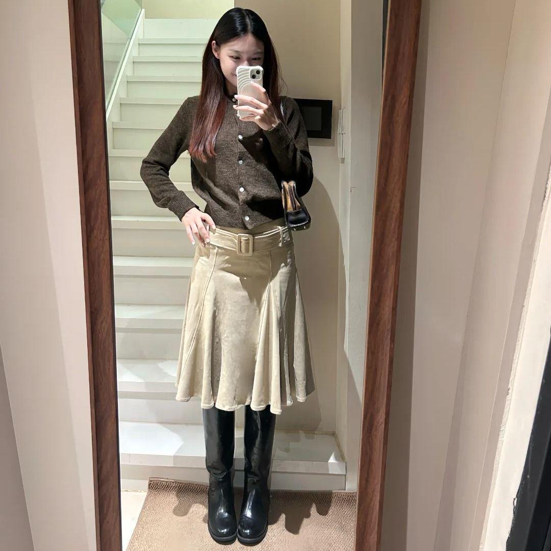 Autumn/Winter Korean Style Ruffle Fishtail Hem Skirt M хаки