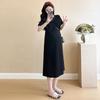 Summer 2026 Classic Maternity Knit Dress - Round Neck, Slim Fit, Short Sleeve, Plus Size