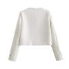 European and American style, new women's clothing textured shoulder padded round neck long-sleeved small fragrant jacket 1202416