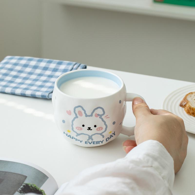 Soft and Cute Rabbit Ceramic Cup High looking Mug Couple Home Breakfast Milk Cup Cute Girls Ceramic Water Cup
