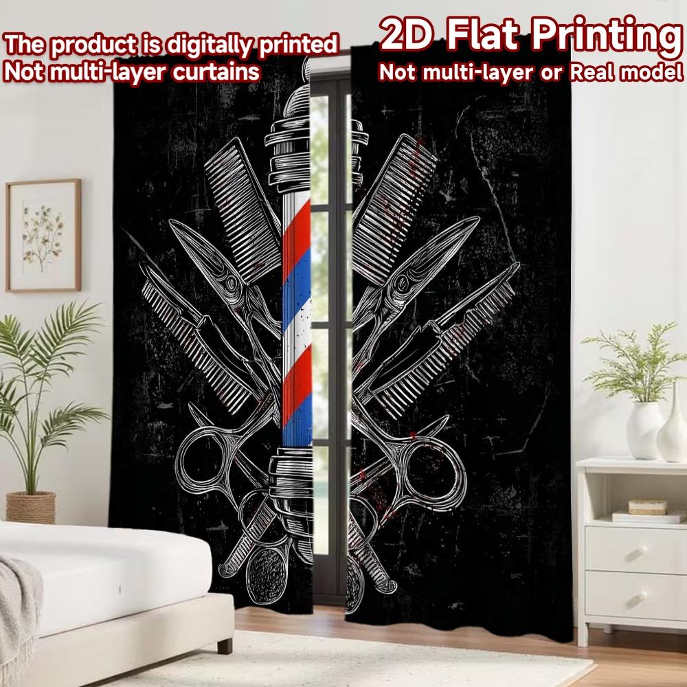 2D Flat Printing 2pcs Curtain Drapes Barber Pole Design Digital Printed Polyester Drapes Party Decorations Perfect for Holiday