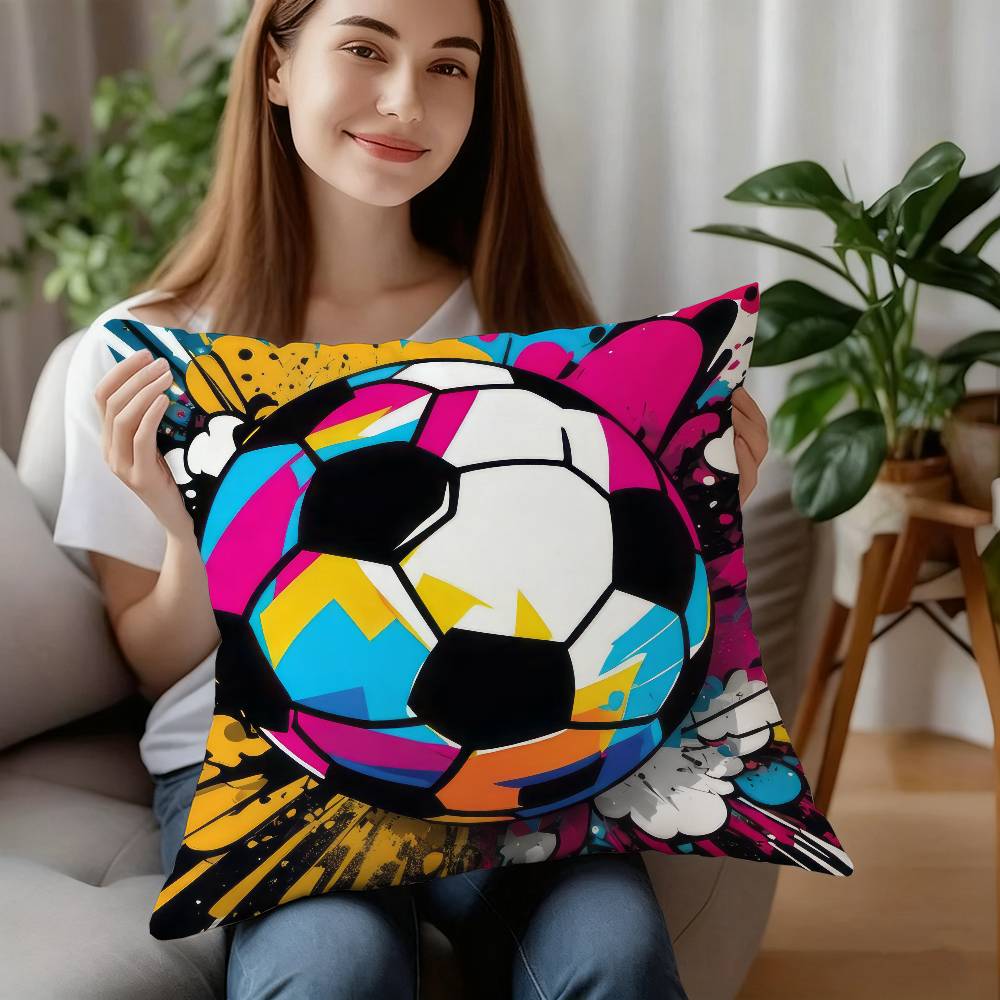 New Football Print Pillow Case Sofa Decorative Home Double-sided Printing Short Plush Cushion Pillow Cover Holiday Gift