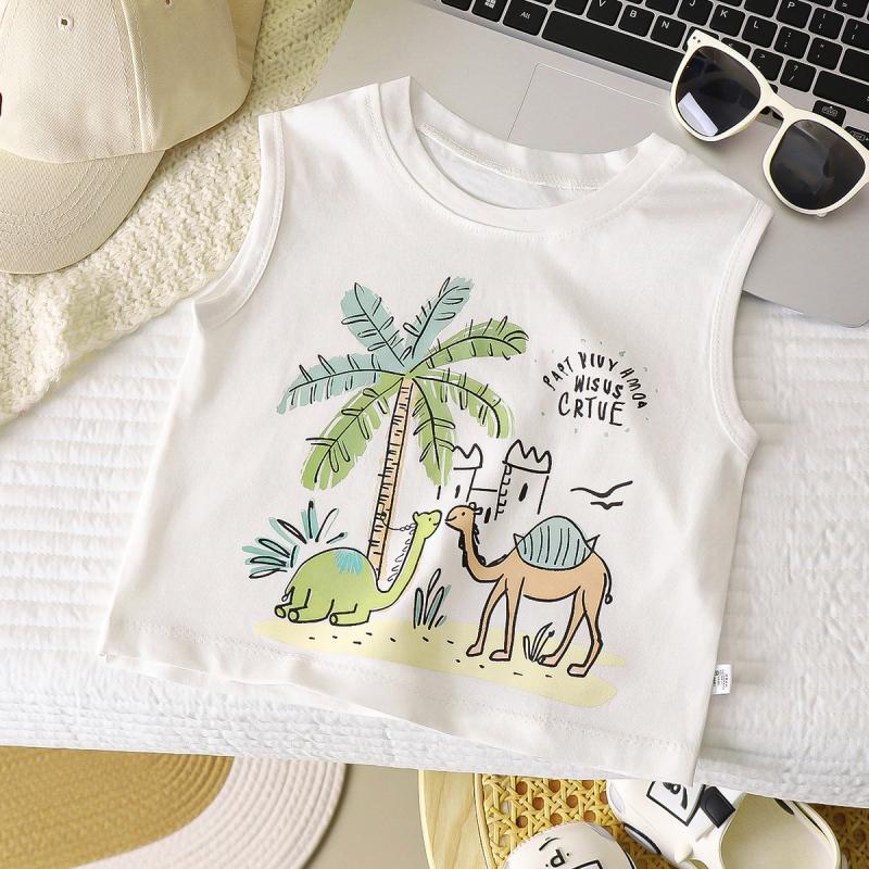 Summer Kids Boys Sleeveless Tees Tree Cartoon Babys Boys Vest Round Collar Children Boys Tops Boys T-shirt