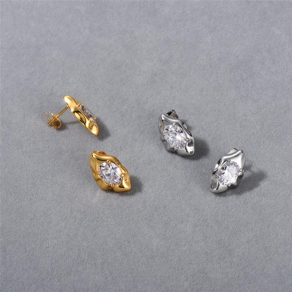 Niche Design Oval Irregular Rhombus Diamond-Set Minimalist Stud Earrings Simple Temperament Versatile Earrings