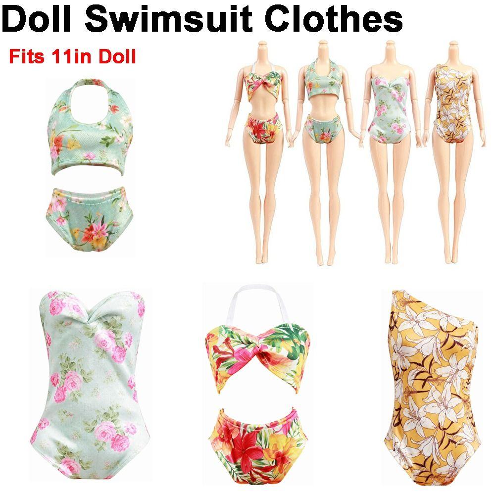 Soft Cloth Fashion Doll Beachwear Floral Print Doll Swimwear Doll Swimsuit Clothes Doll Dress Up